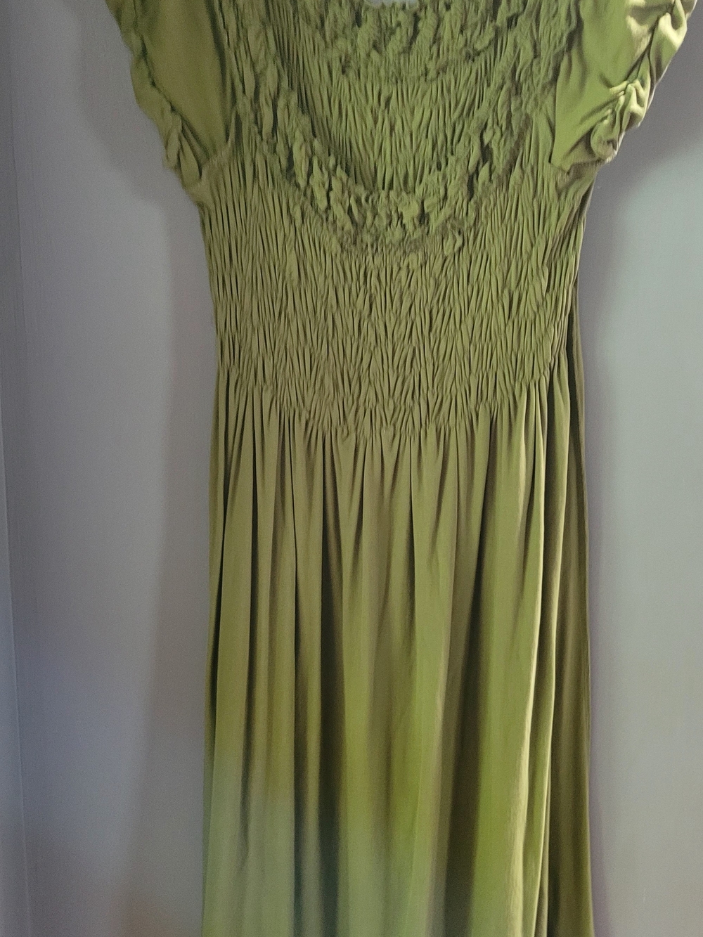 Max Studio Olive Green Shirred Bodice Maxi Dress